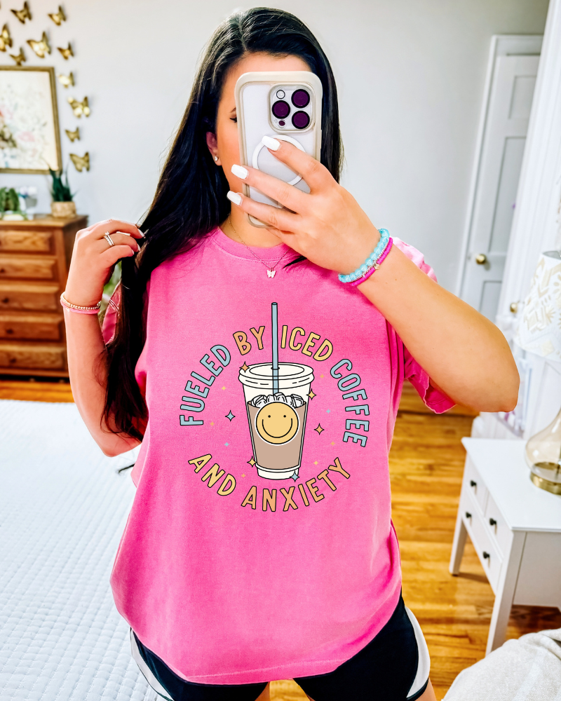 Fueled by Iced Coffee & Anxiety - Short Sleeve T-Shirt