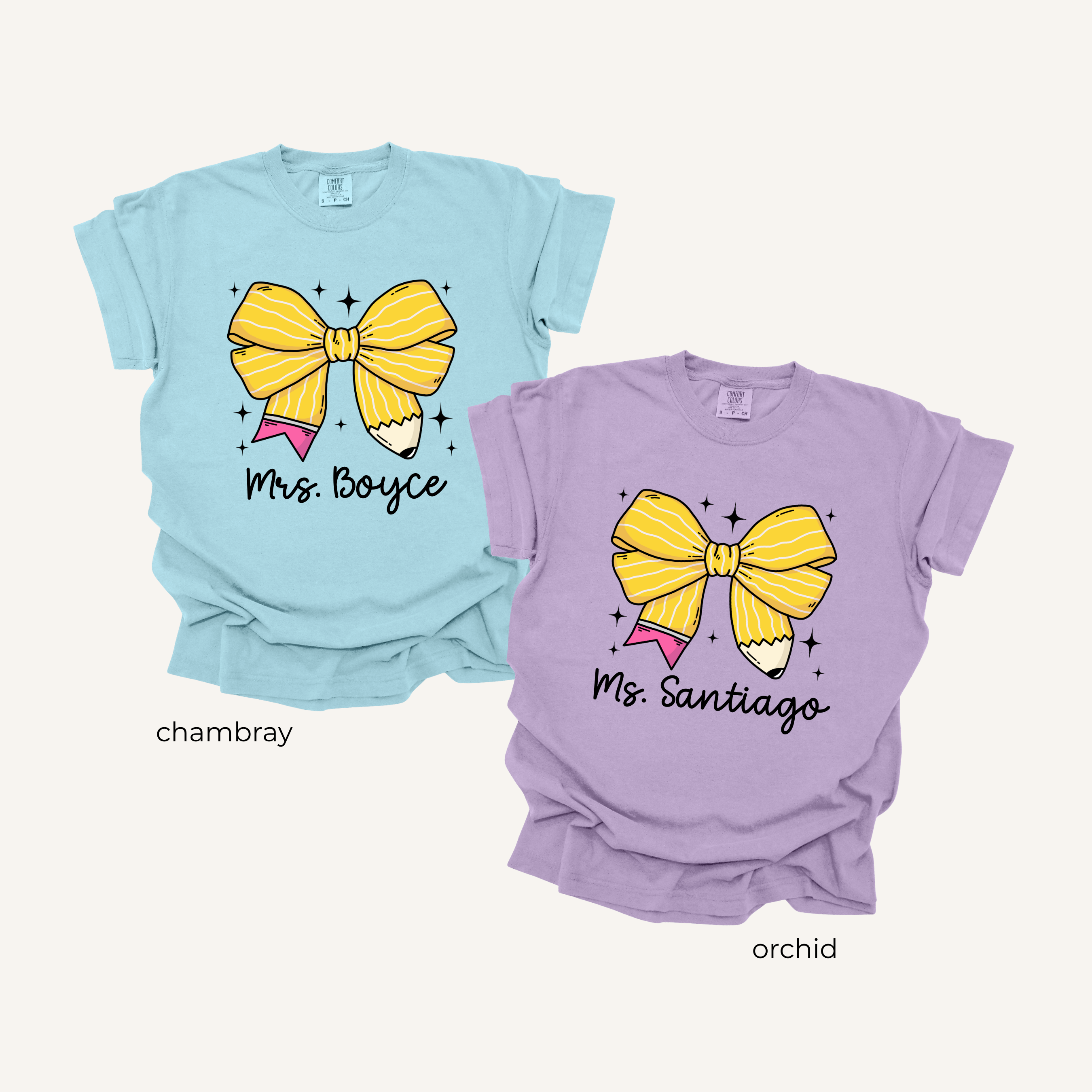 Personalized Yellow Pencil Bow - Short Sleeve Adult T-Shirt