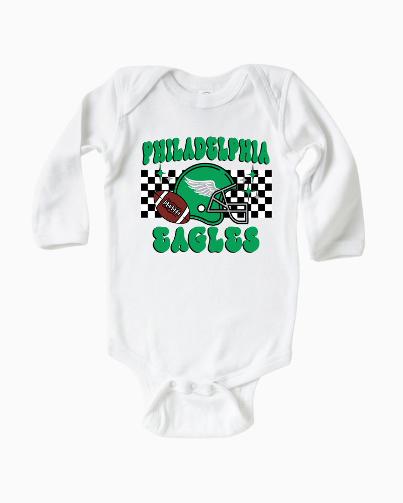 Retro Philadelphia Helmet - Infant Long Sleeve Onesie - Lily + AJ Clothing Co.