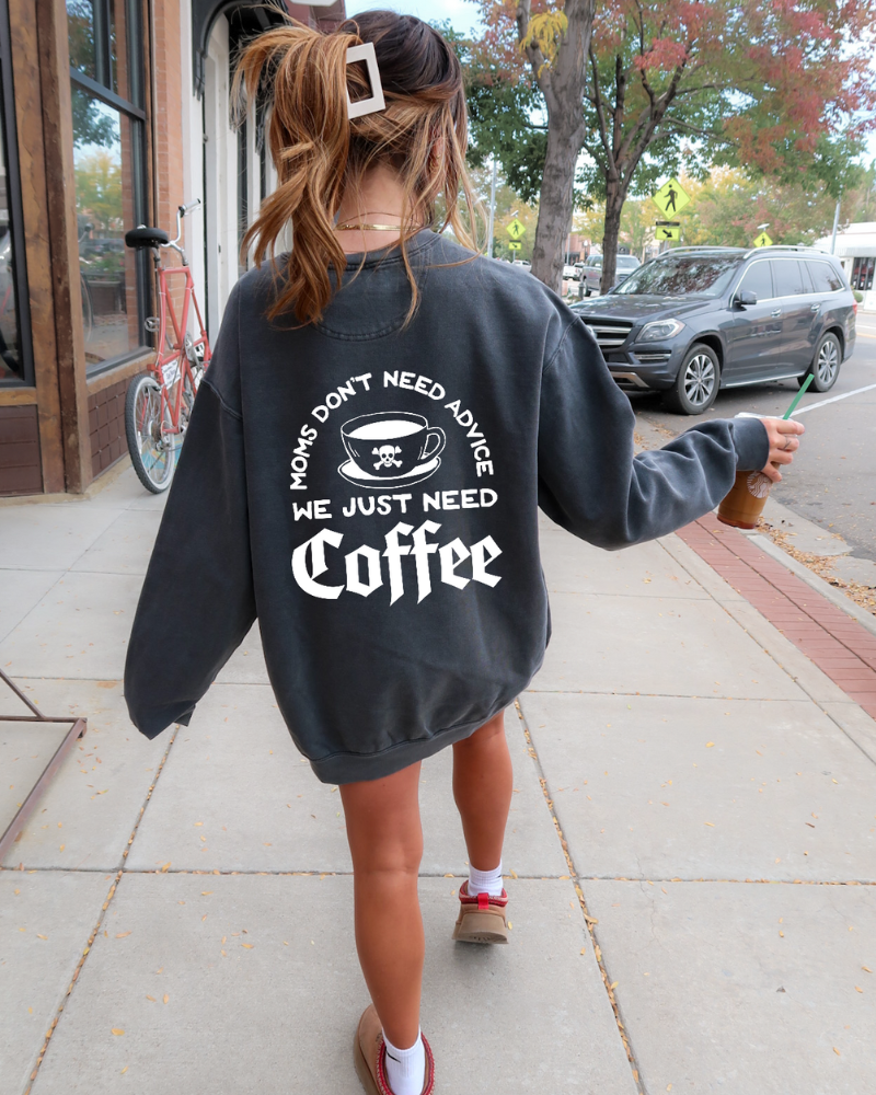 Moms Need Coffee - Adult Crewneck Sweatshirt (Pepper)