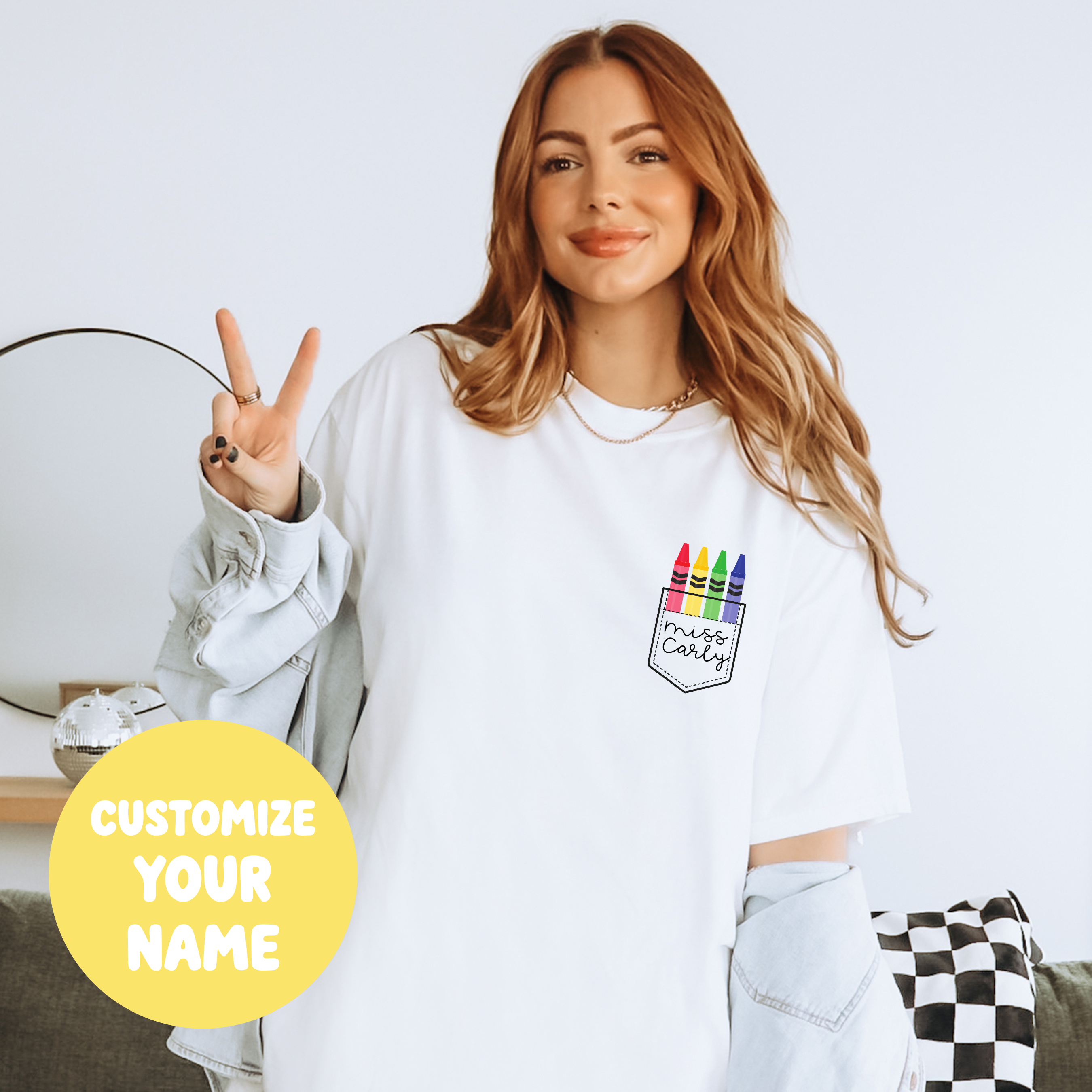 Personalized Crayon Pocket - Short Sleeve Adult T-Shirt