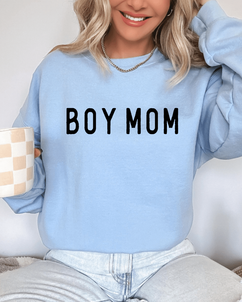 Boy Mom - Women's Crewneck Sweatshirt (Light Blue) - Lily + AJ Clothing Co.