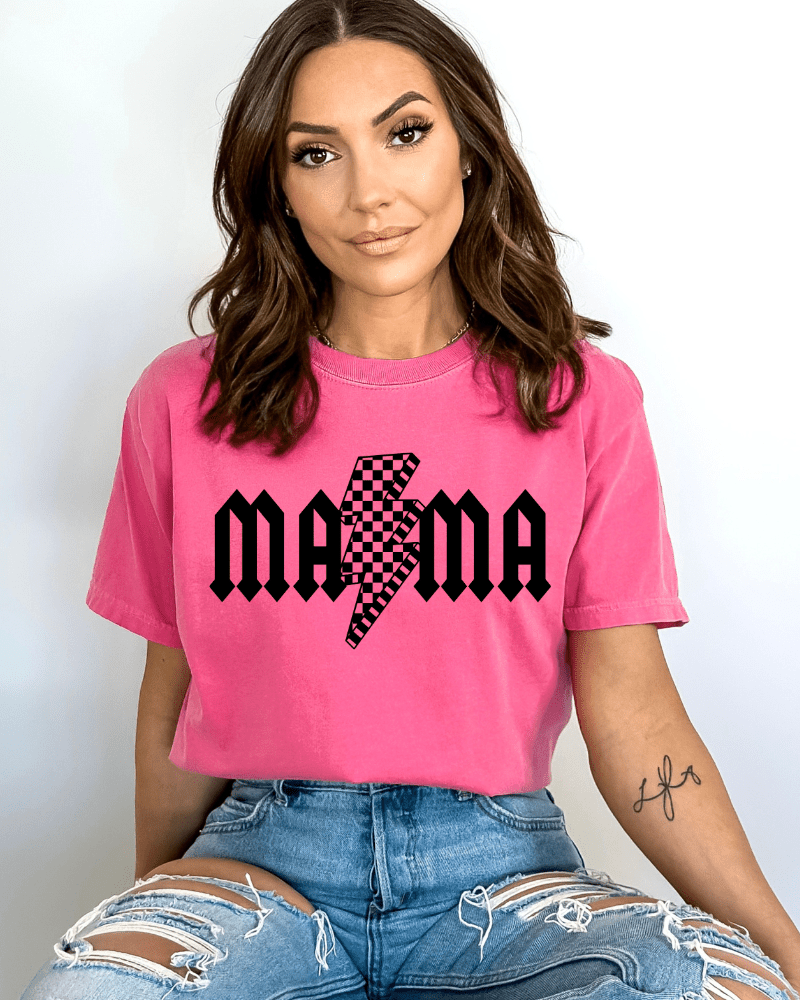 Checkered Mama - Short Sleeve Adult T-Shirt (Crunchberry) - Lily + AJ Clothing Co.