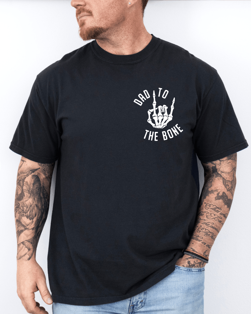 Dad To The Bone Skelly Hand - Short Sleeve Adult T-Shirt (Black) - Lily + AJ Clothing Co.