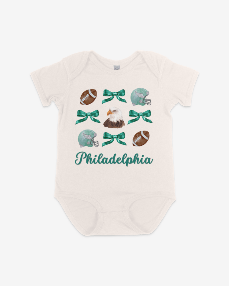 Football Bows - Short Sleeve Onesie - Lily + AJ Clothing Co.