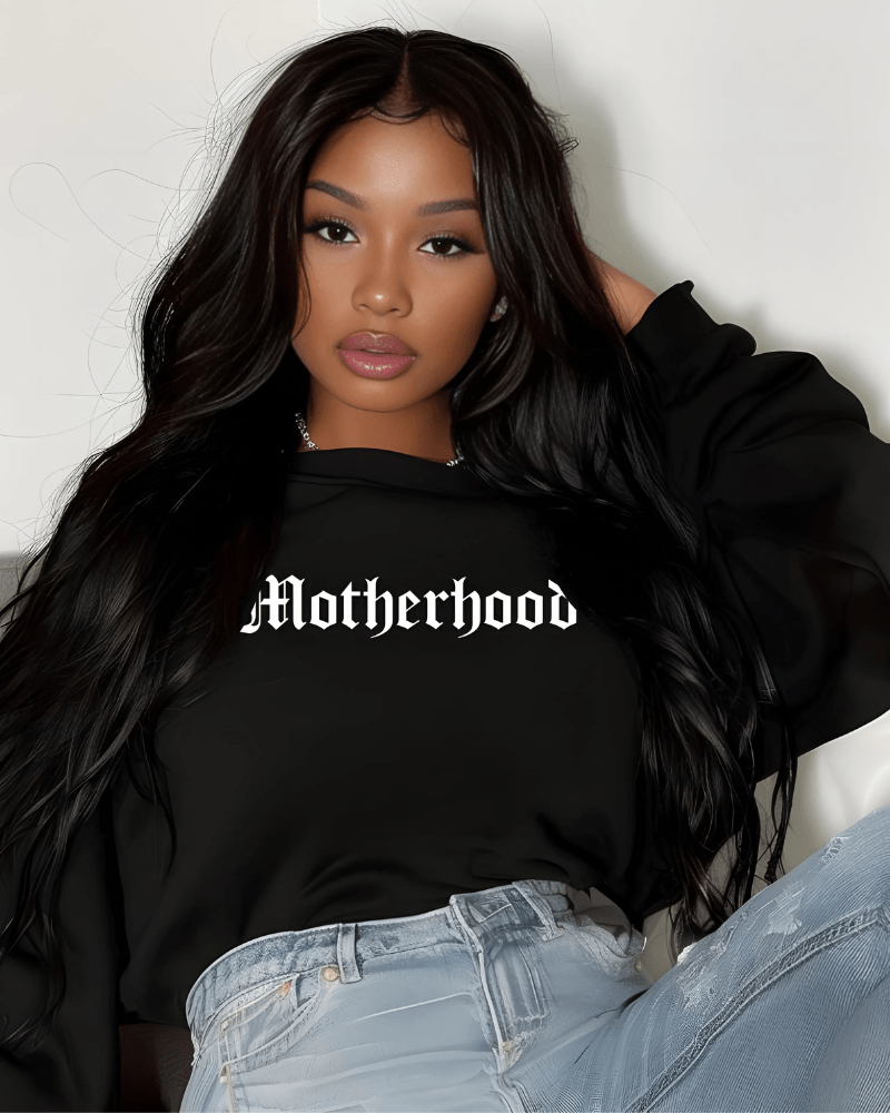 Motherhood - Adult Crewneck Sweatshirt (Black) - Lily + AJ Clothing Co.