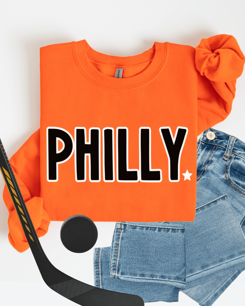 Philly - Adult Crewneck Sweatshirt (Orange) - Lily + AJ Clothing Co.